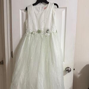 Charming Kids Dress in White and Green